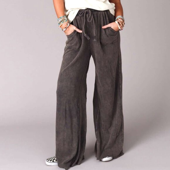Three Bird Nest Baggy Wide Leg 2 Pocket Acid Wash Sweats Women's Medium - Picture 1 of 6